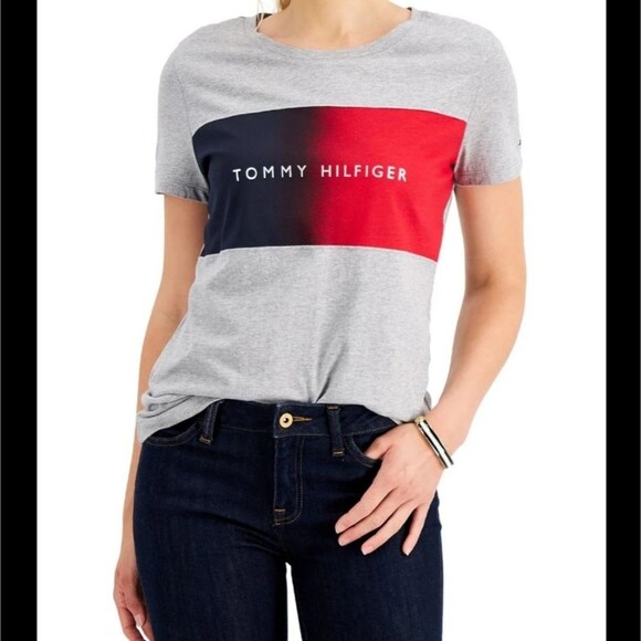 Tommy Hilfiger Gray Ombre Cotton Modal Crew Neck Short Sleeve T-Shirt Large - Picture 1 of 10